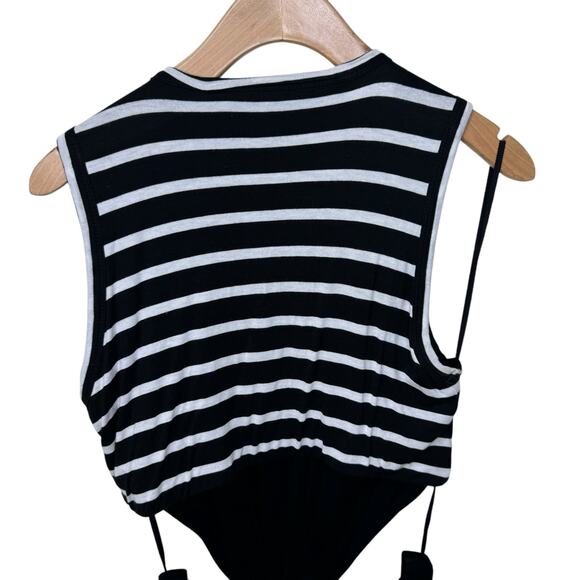 A.L.C Striped Cutout Knotted Sleeveless Midi Dress Black White Stripe SMALL - Picture 4 of 8